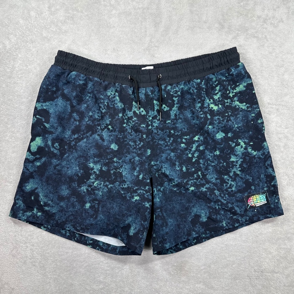 Slunks Board Shorts Men XXL Blue Green Marble Tie Dye Swim Trunks 6" Lined Beach